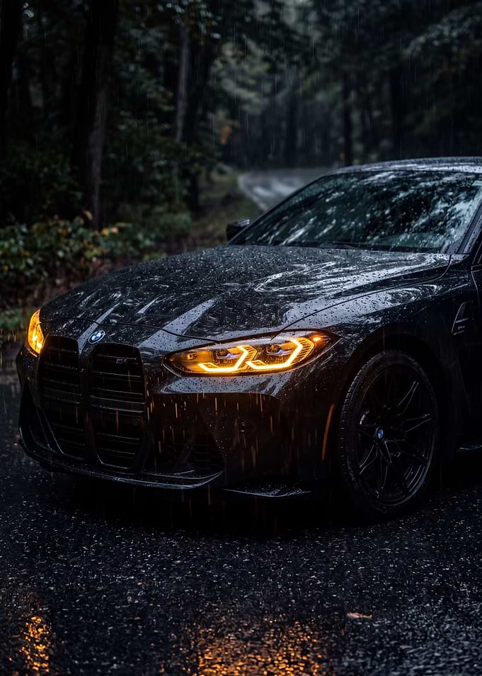 Black BMW M4 in the Rain