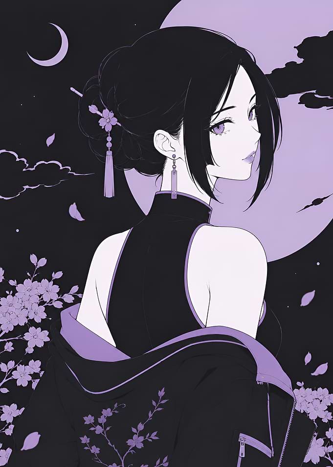 Anime Girl with Purple Cherry Blossoms