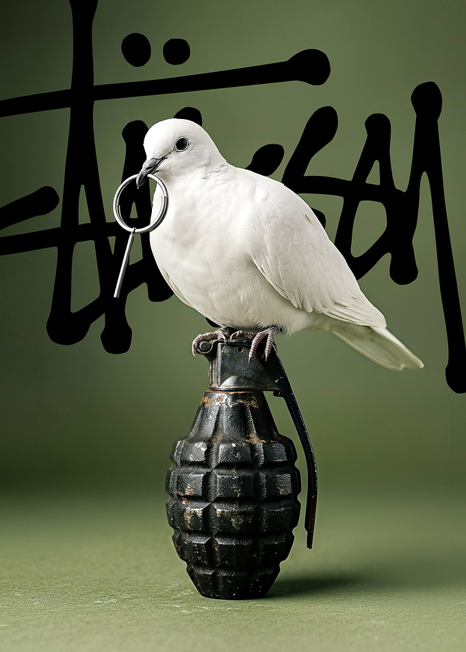 Dove Perched on Stussy Military Grenade