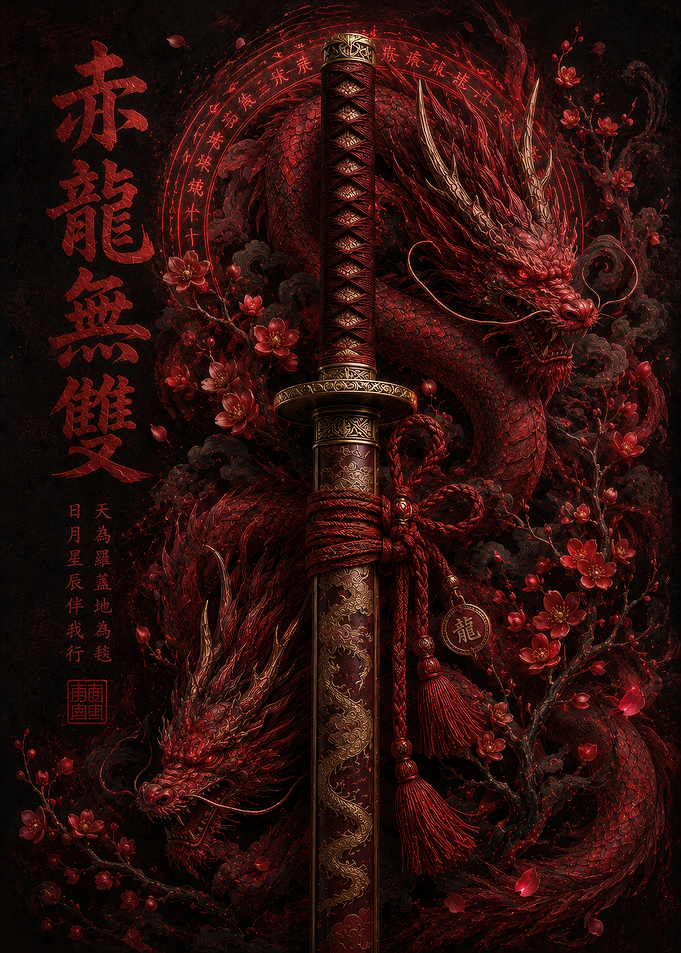 Red Dragon Katana Japanese Art