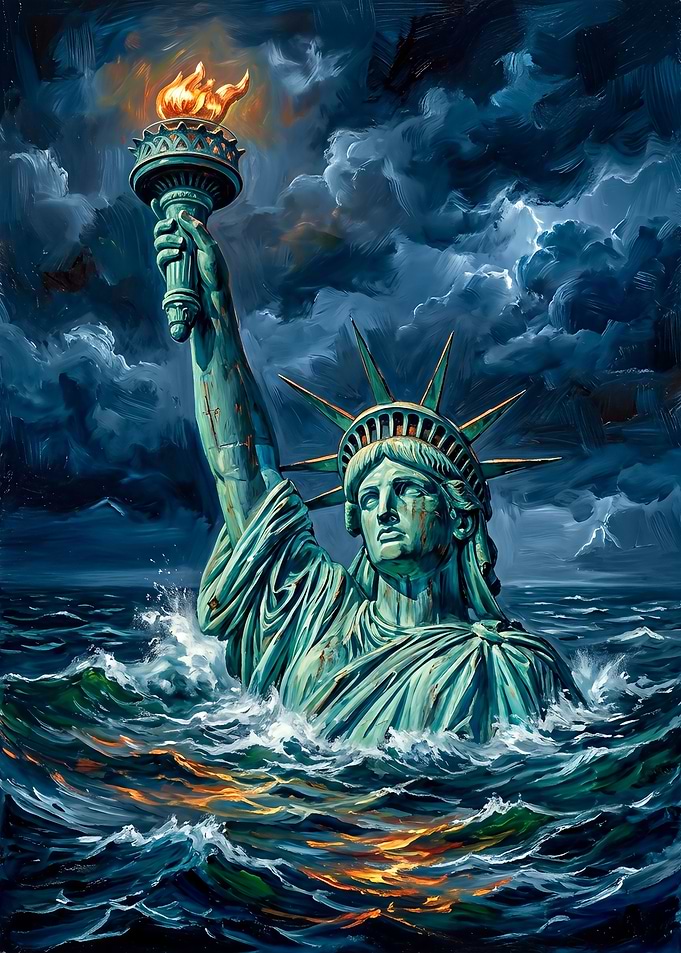 Statue of Liberty in Stormy Sea