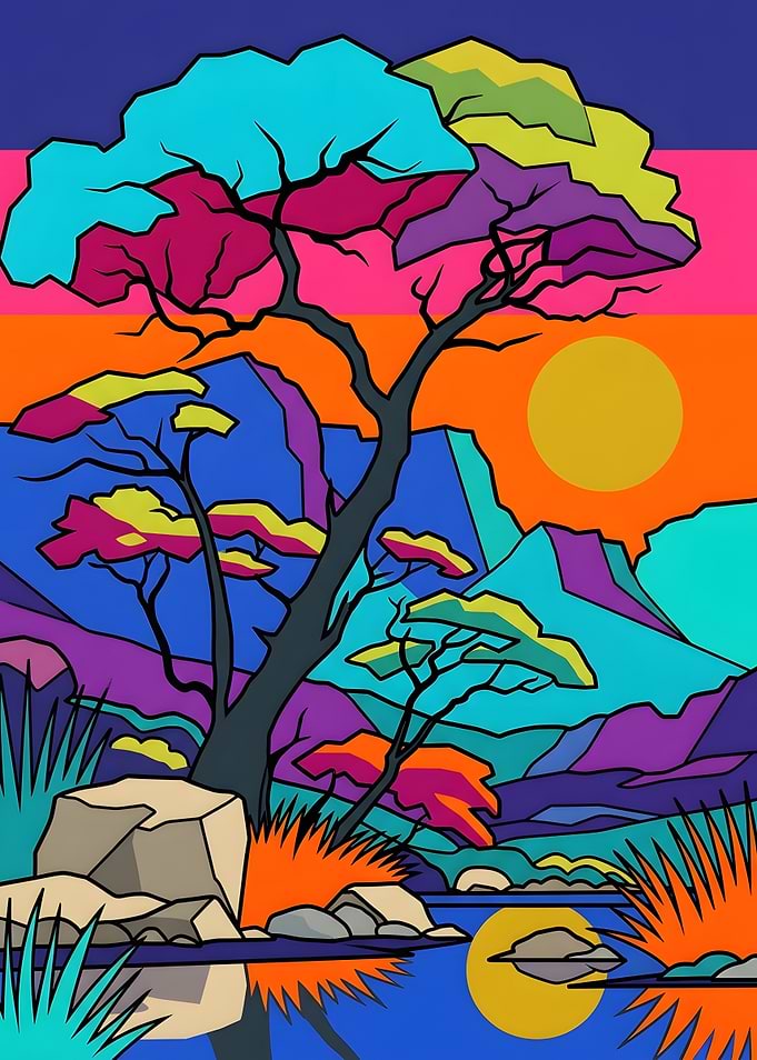 Vibrant Pop Art African Landscape