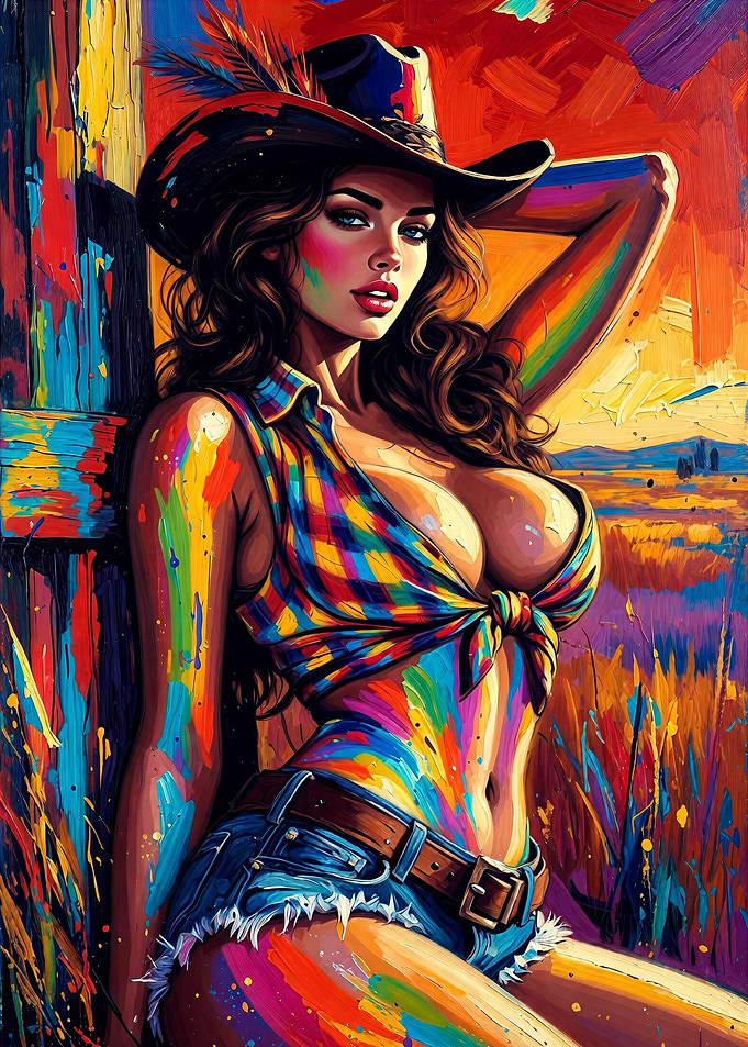 Colorful Abstract Cowgirl Portrait