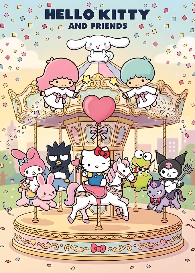 Hello Kitty and Friends Carousel Illustration