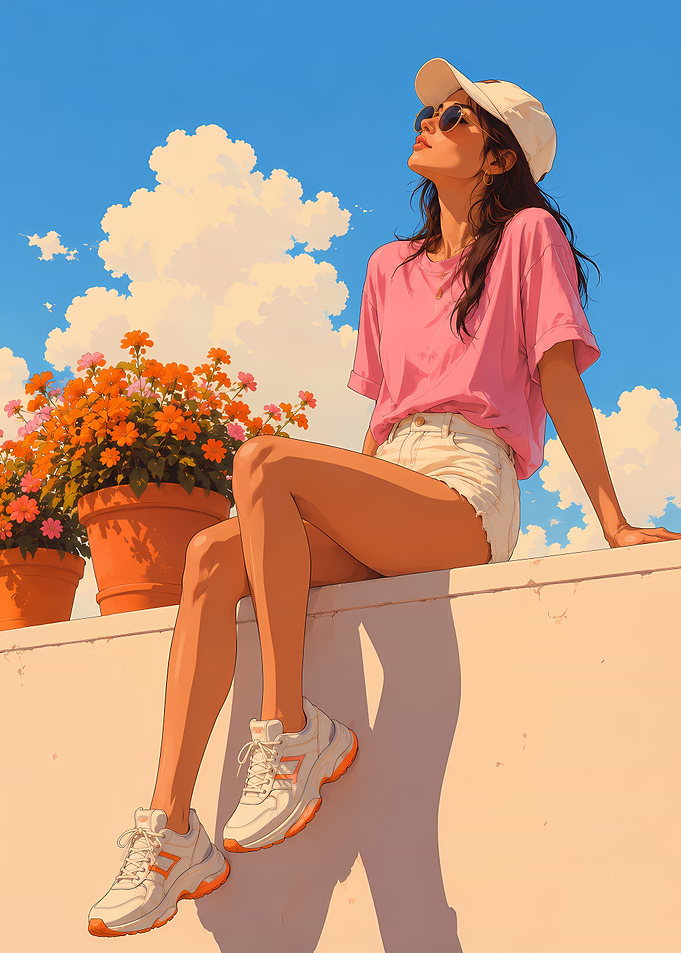 Woman in Pink Shirt Outdoors