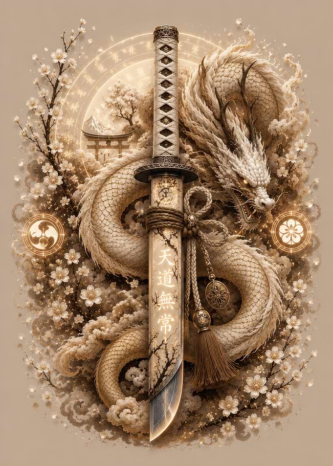 Golden Dragon Katana with Cherry Blossoms