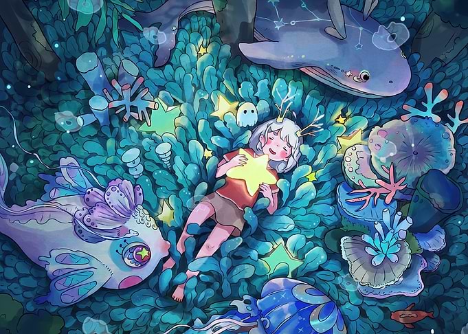 Dreamy Underwater Fantasy Illustration