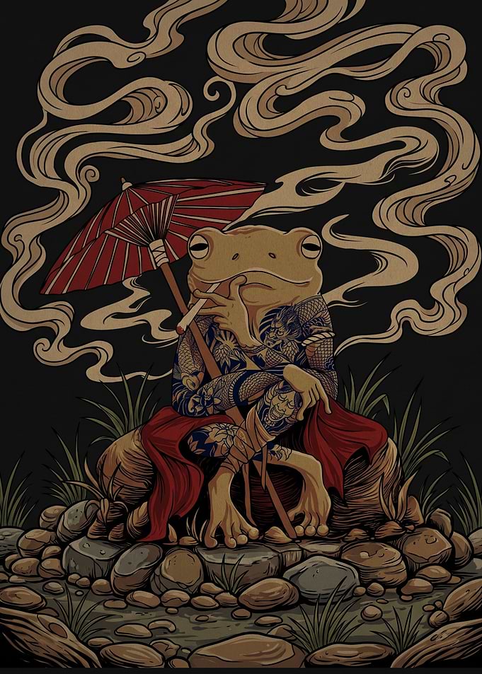 Tattooed Yakuza Frog with Umbrella