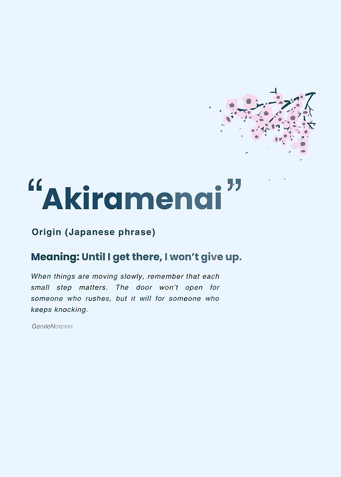 Akiramenai Japanese Quote Poster