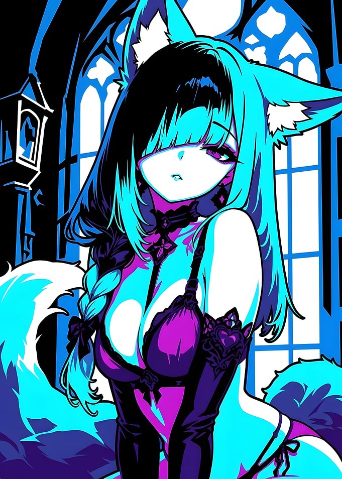Anime Fox Girl in Gothic Lingerie