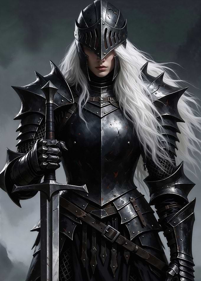 White-Haired Knight in Dark Armor