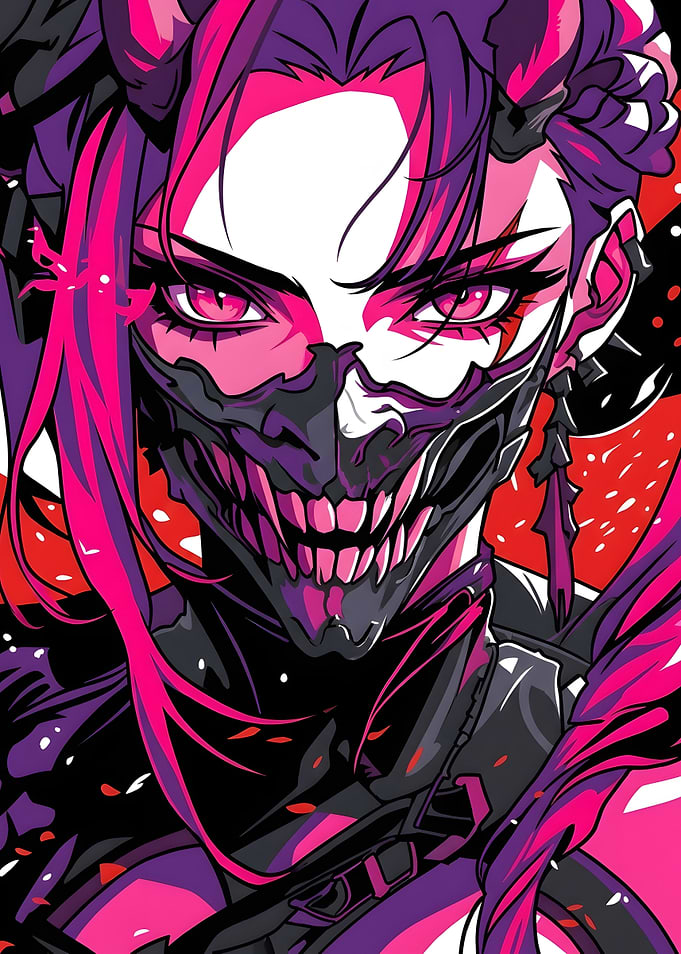 Cyberpunk Oni Mask Anime Girl Portrait