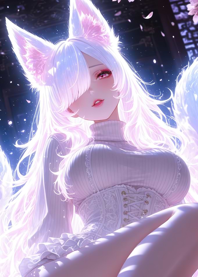 Ethereal White Fox Girl Anime Portrait