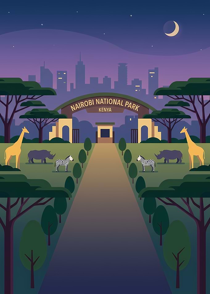 Nairobi National Park Night Illustration