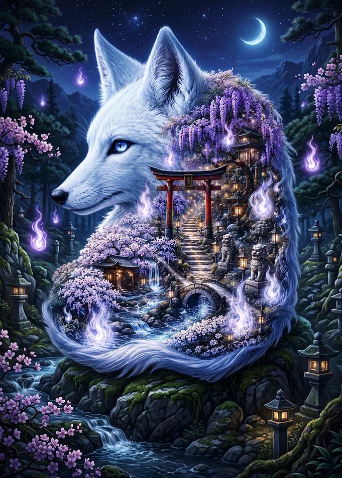 Mystical White Fox Spirit Landscape