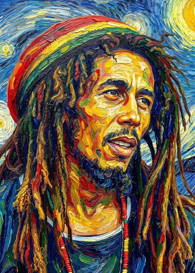 Bob Marley Starry Night Oil Painting