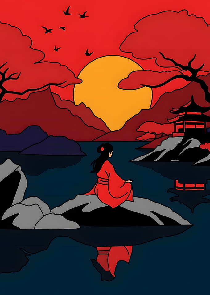 Zen Woman Meditating at Sunset