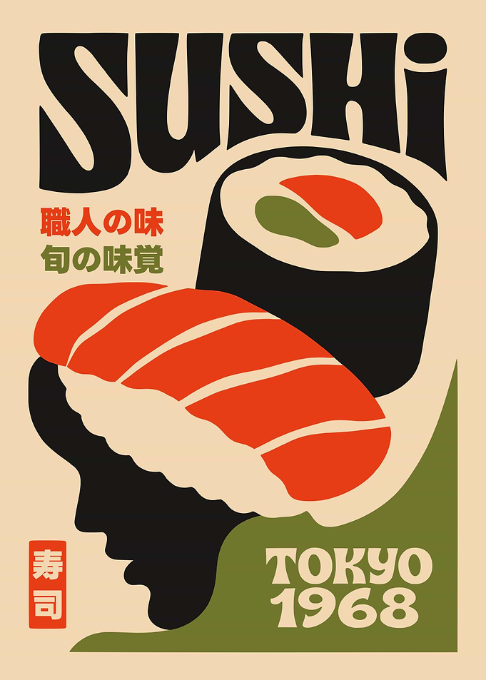 Vintage Tokyo 1968 Sushi Poster