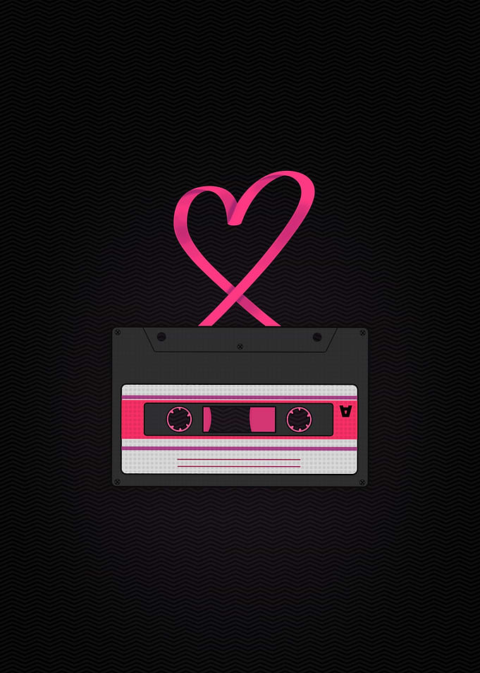 Retro Cassette Tape Heart Illustration