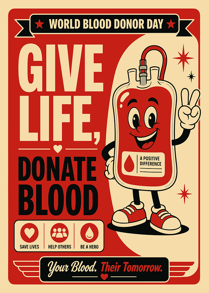 World Blood Donor Day Vintage Poster | Blood Donation Retro Wall Art