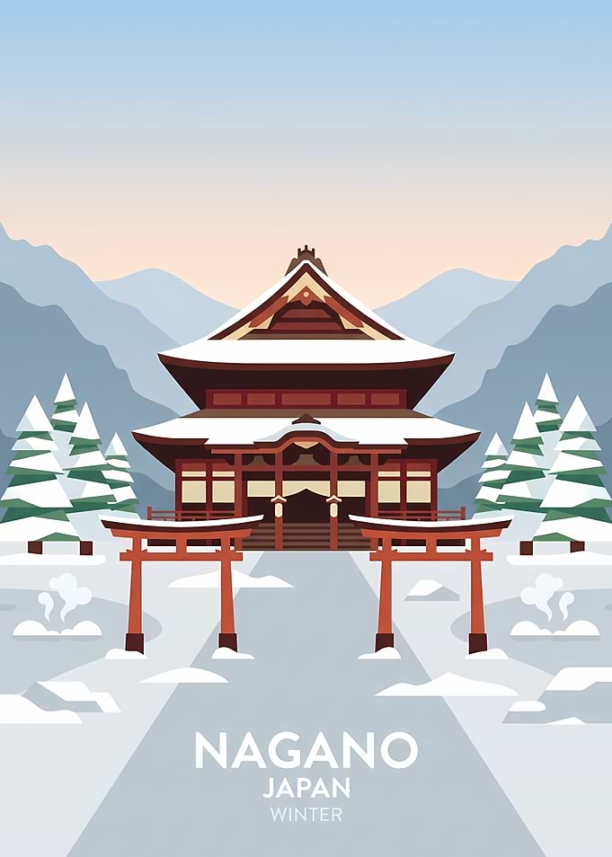 Nagano Japan Winter Travel Poster