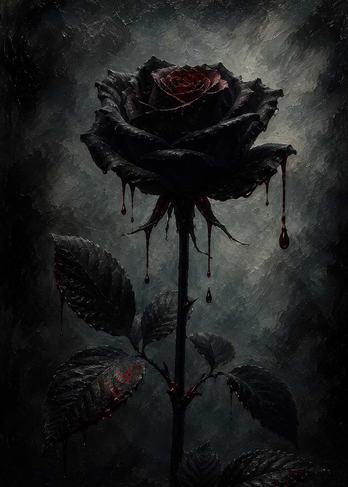 Dark Bleeding Rose Oil Painting