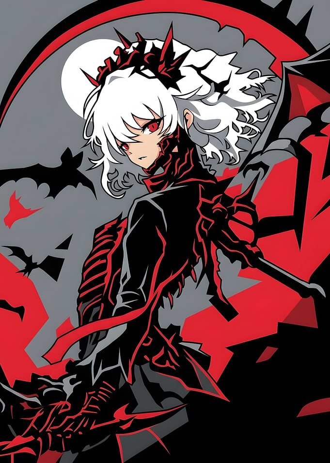 Anime Girl with Red Demon Wings