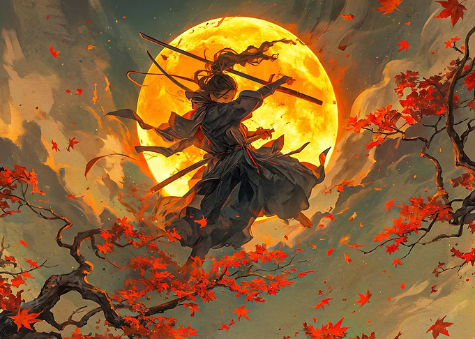 Samurai Warrior Under Full Moon