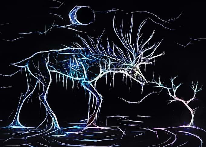 Neon Fractal Stag in Moonlight
