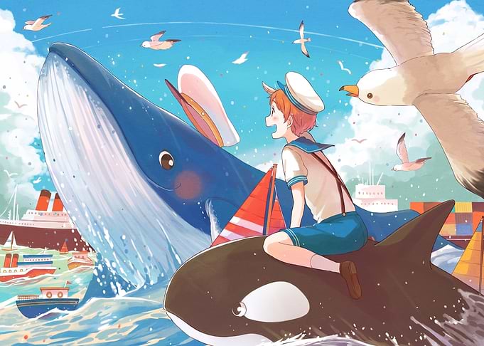 Boy Riding Orca with Whale Friend