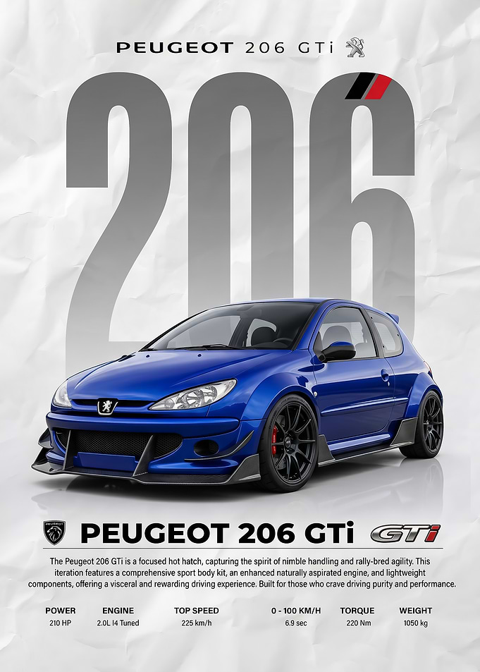sleek Peugeot 206 GTi Automotive Poster