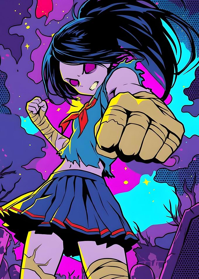 Anime Zombie Schoolgirl Punching
