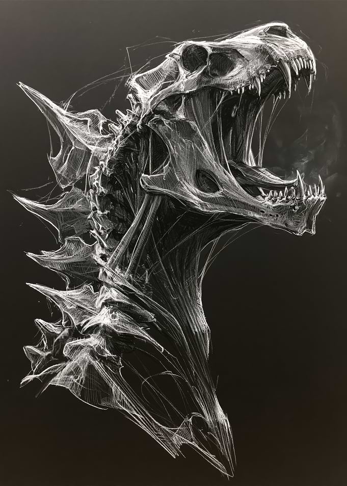 Dinosaur Skeletal Head Sketch