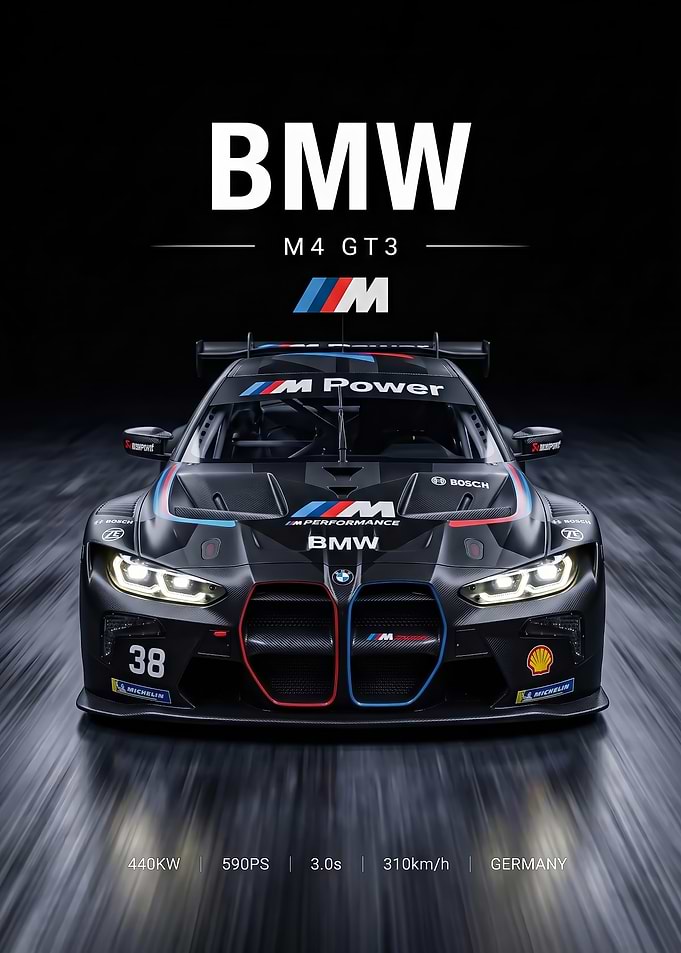 sleek M4 GT3 Racing Car Poster
