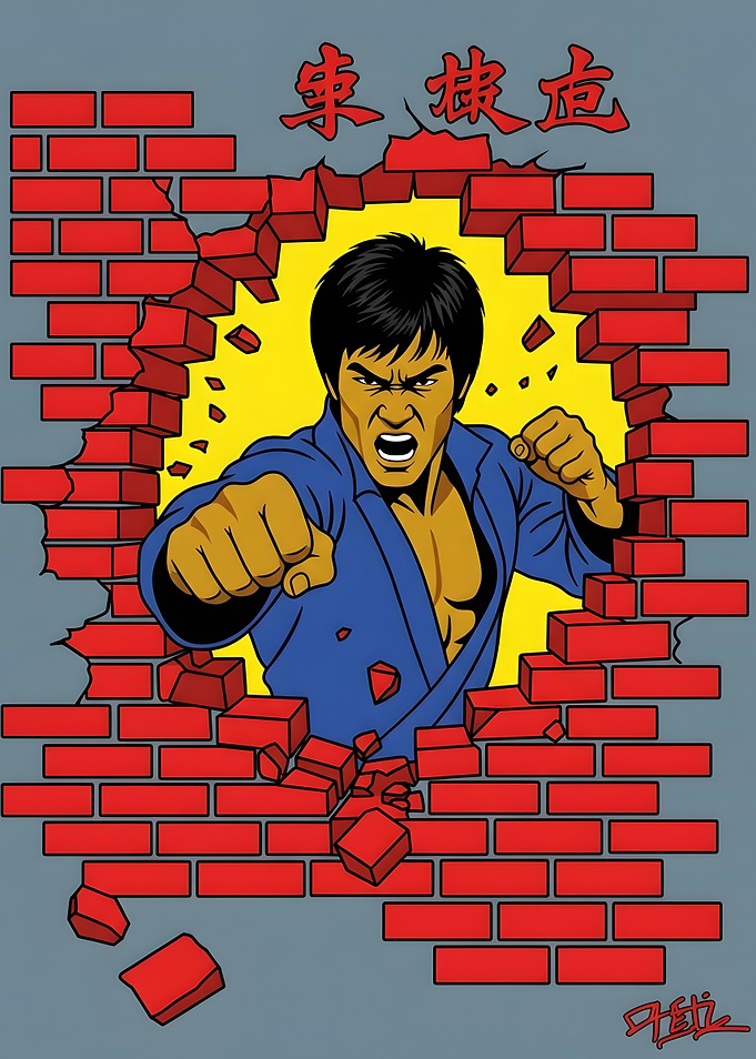 Bruce Lee Breaking Through Brick Wall