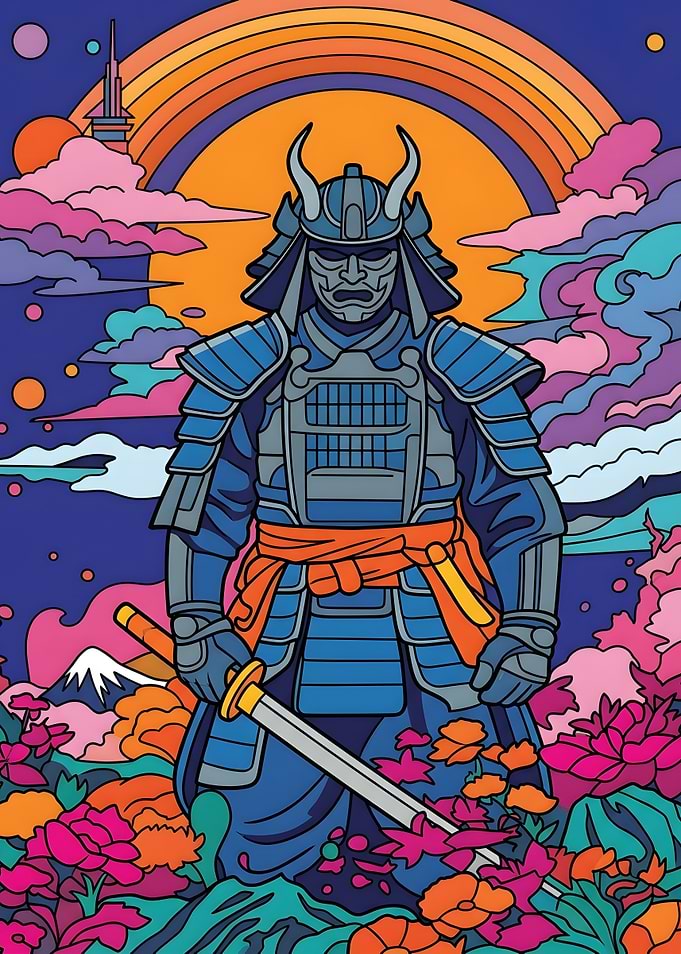 Vibrant Samurai Warrior Digital Illustration