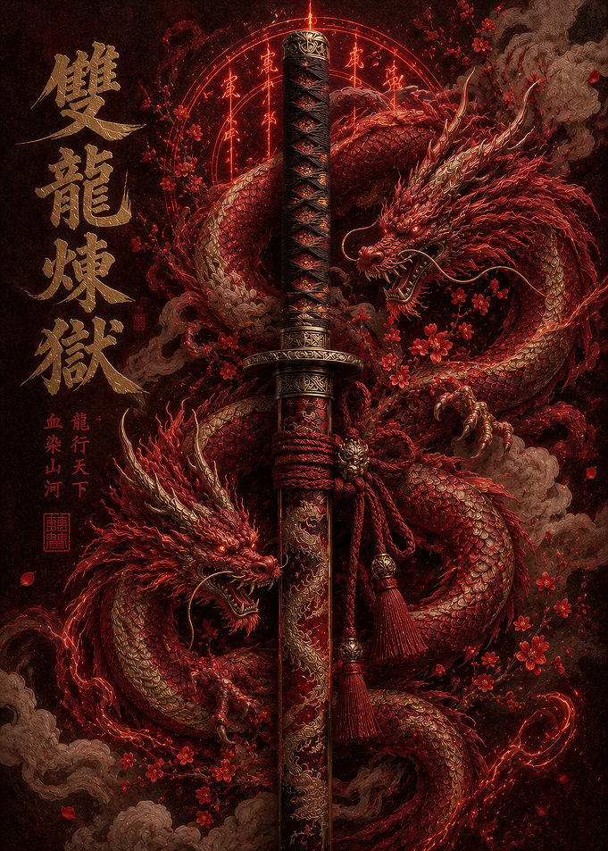 Red Dragon Katana Fantasy Art