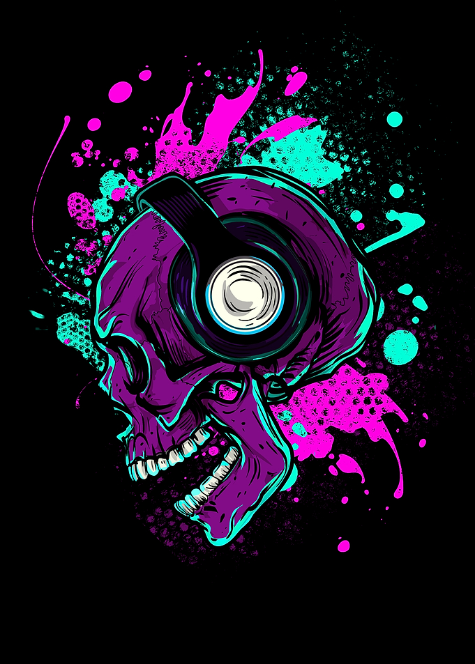 Neon Skull with Headphones Art