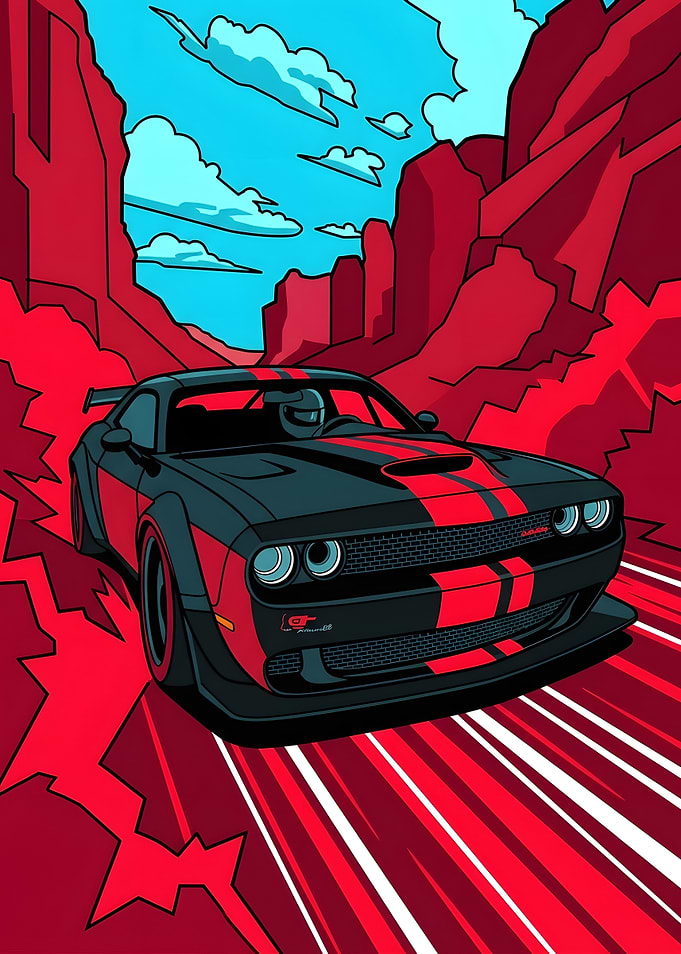 Dodge Challenger Racing Through Canyon