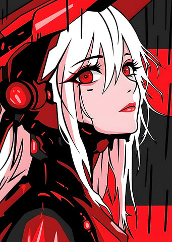 Cybernetic Anime Girl with Red Armor