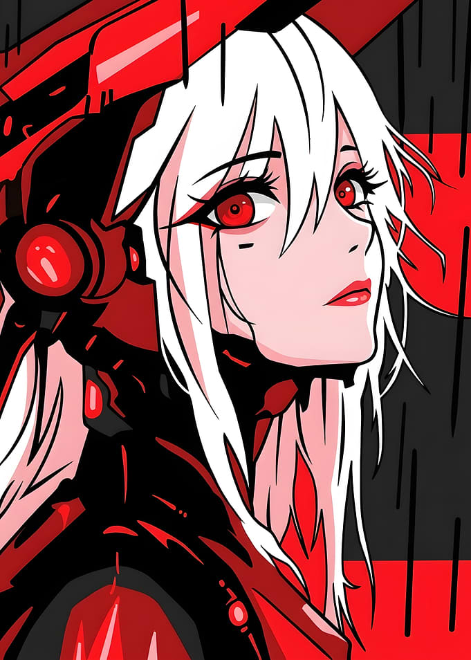 Cybernetic Anime Girl with Red Armor