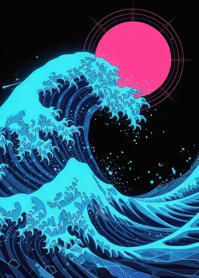 Neon Cyberpunk Great Wave