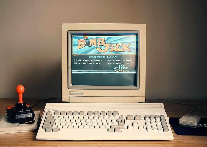 Vintage Amiga Computer Playing Bomb Jack