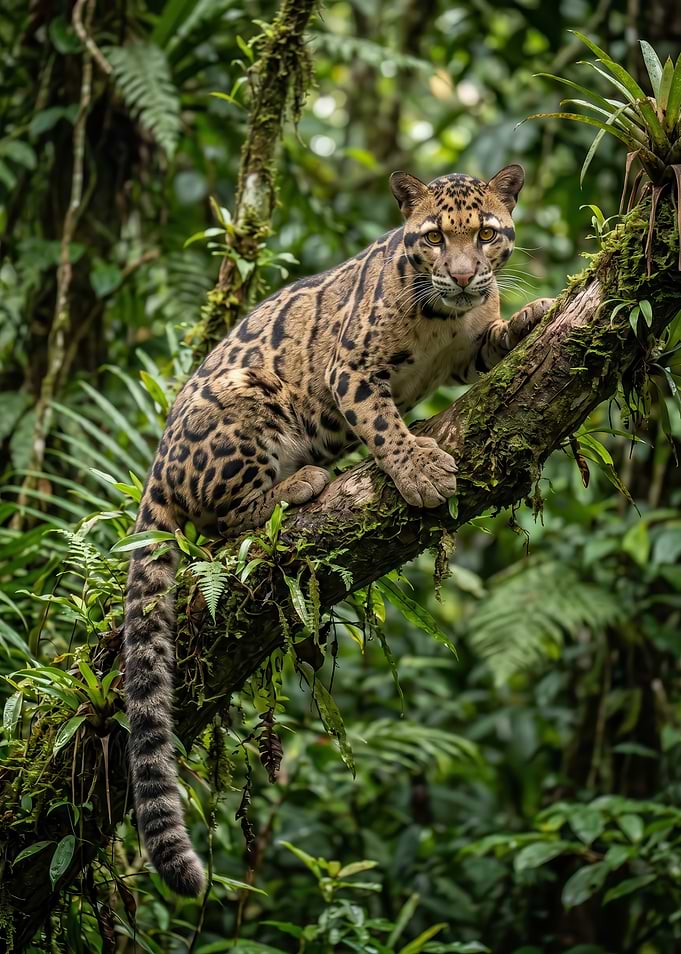 Clouded Leopard in Lush Rainforest