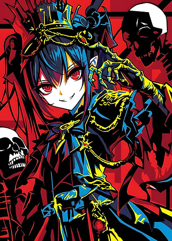 Gothic Anime Girl with Skulls