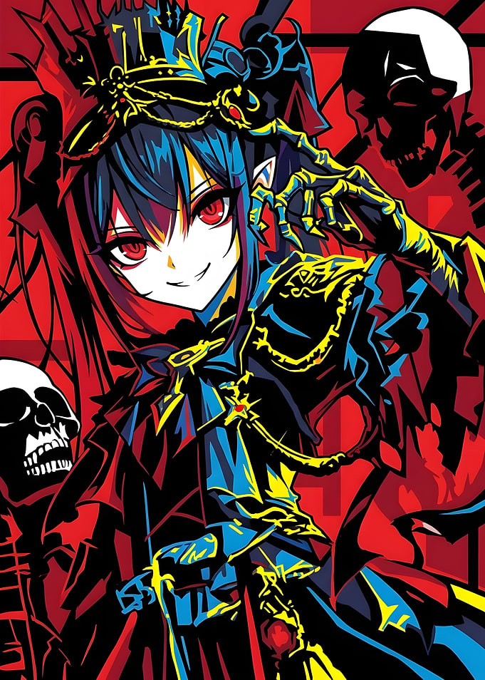 Gothic Anime Girl with Skulls