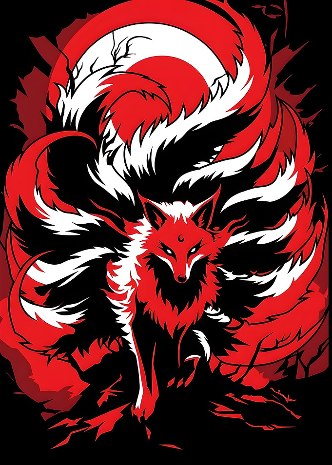 Nine-Tailed Fox Kitsune Illustration