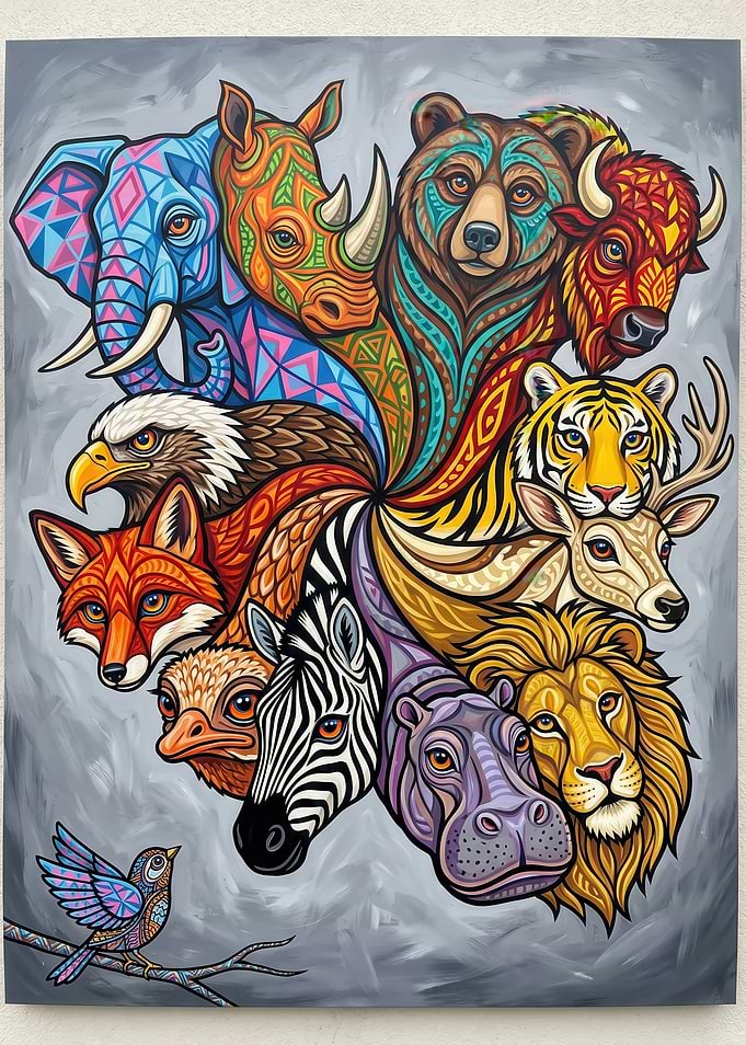 Vibrant Tribal Animal Mandala Collage