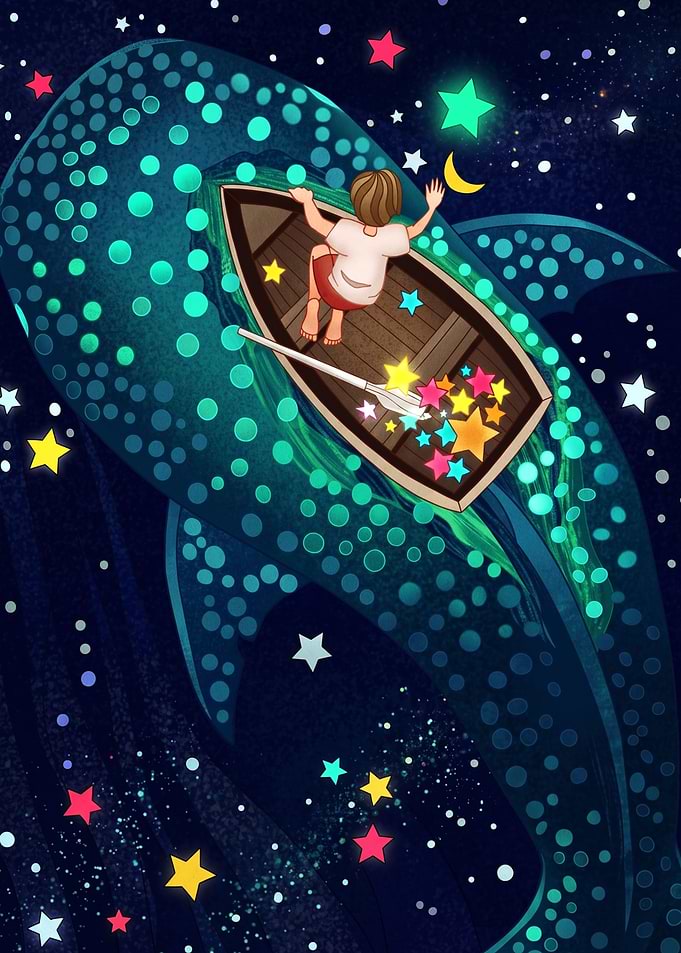 Boy in Boat with Whale