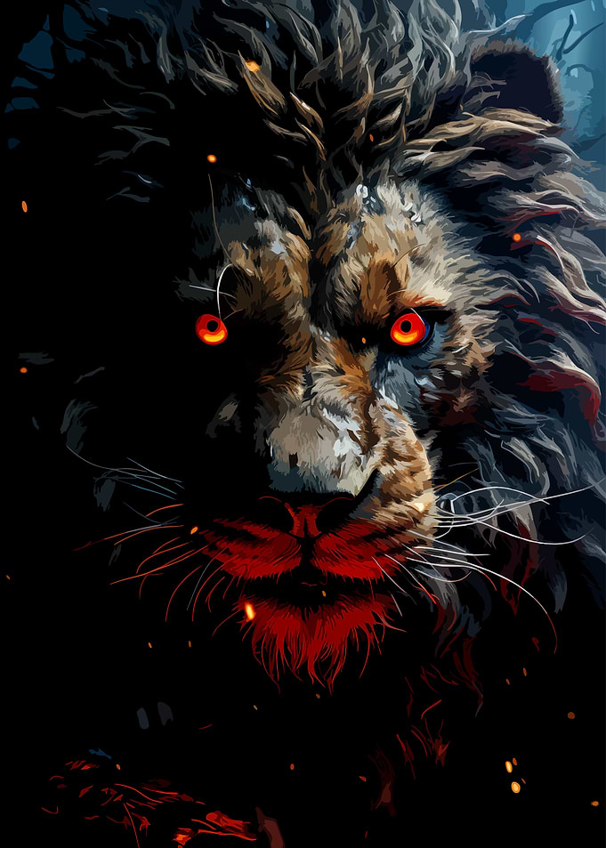 Fierce Lion with Glowing Red Eyes
